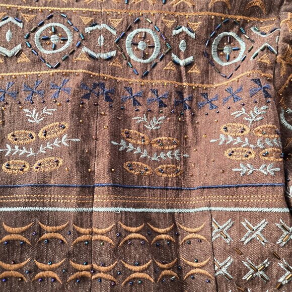 Coldwater Creek Brown Embroidered Beaded Blazer Jacket Aztec - Picture 5 of 10